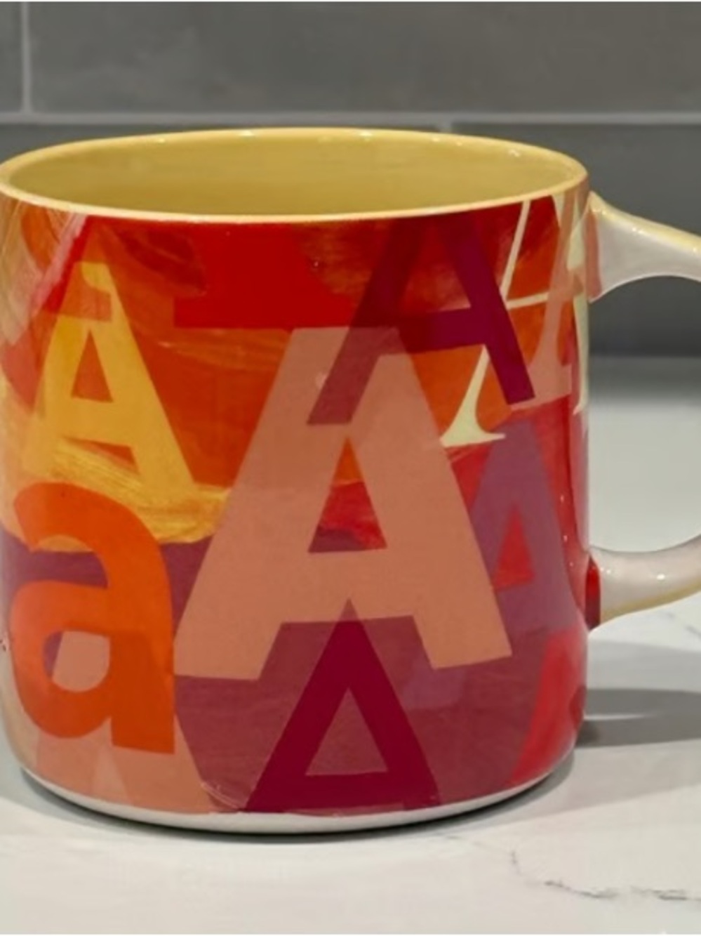 Bold Orange & Red Letter-Print Ceramic Mug